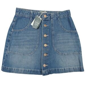 NEW Marine Layer Emilia Mini Skirt Women 4 Blue Denim Button Front Indigo Wash